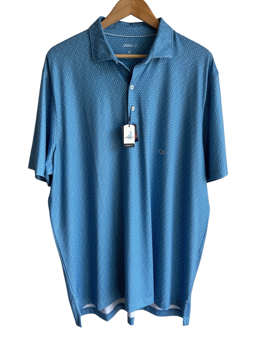 Johnnie O Athletic Polo Shirt Mens XL Blue Polka Dot Sporty Golf Casual NWT